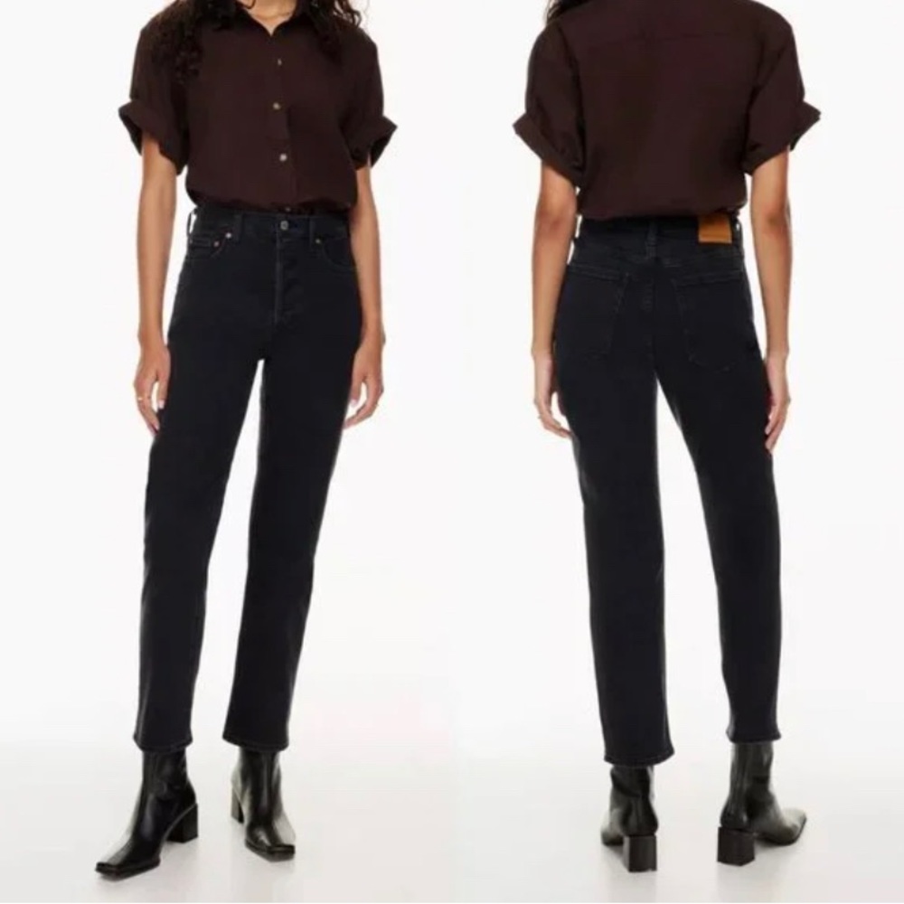 Aritzia Denim Forum Arlo High Rise Straight Ankle Black Jeans